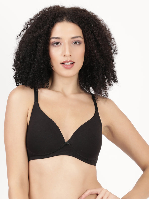 First Touch Pad - Lightly Padded Plunge Bra with Cotton Comfort,  & Delicate Lace Trim