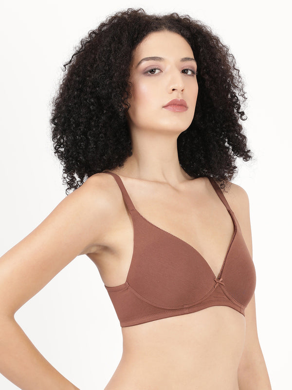 First Touch Pad - Lightly Padded Plunge Bra with Cotton Comfort,  & Delicate Lace Trim