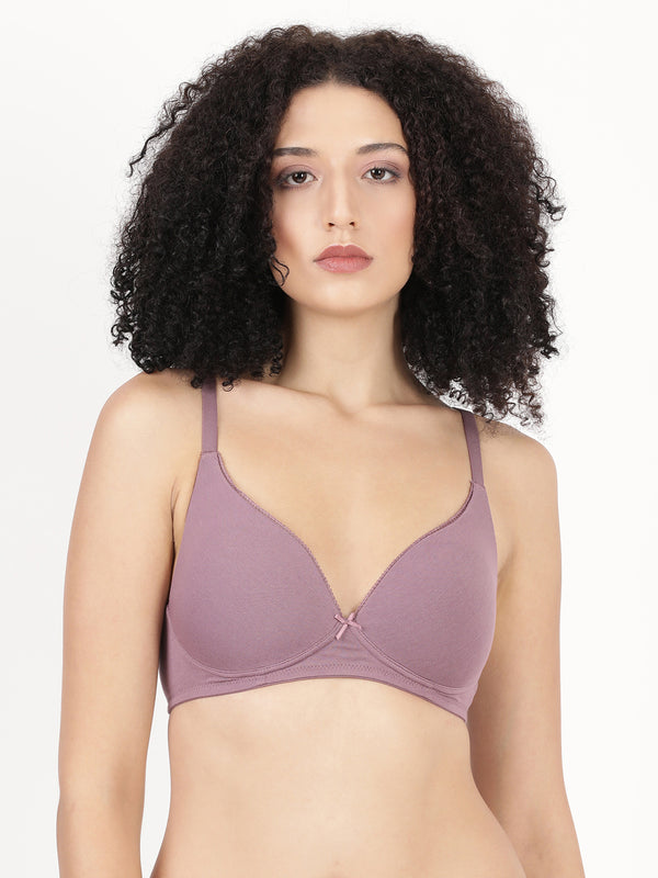 First Touch Pad - Lightly Padded Plunge Bra with Cotton Comfort,  & Delicate Lace Trim