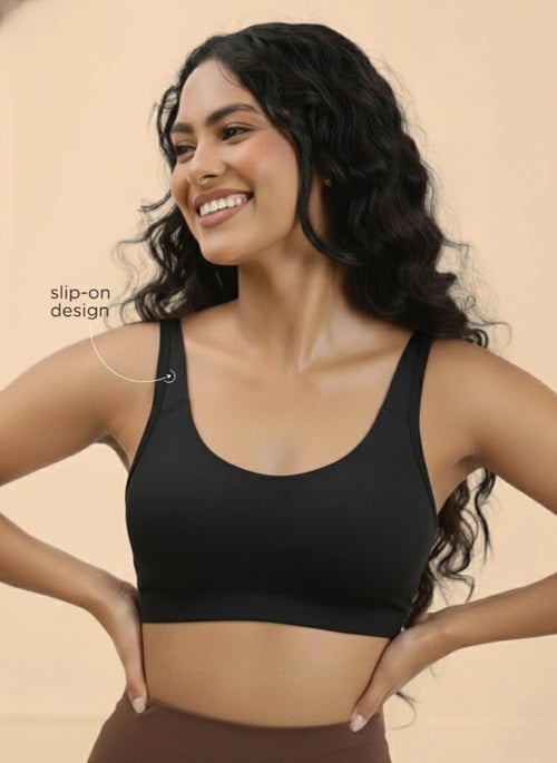 Buy_Blossom_Double layerd_Aesthetic_Slip_On_non padded_stretchable Cotton Bra_Teens_Bra_black 