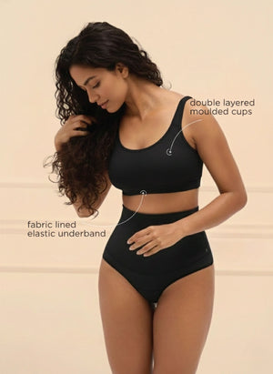 Buy_Blossom_Double layerd_Aesthetic_Slip_On_non padded_stretchable Cotton Bra_Teens_Bra_black