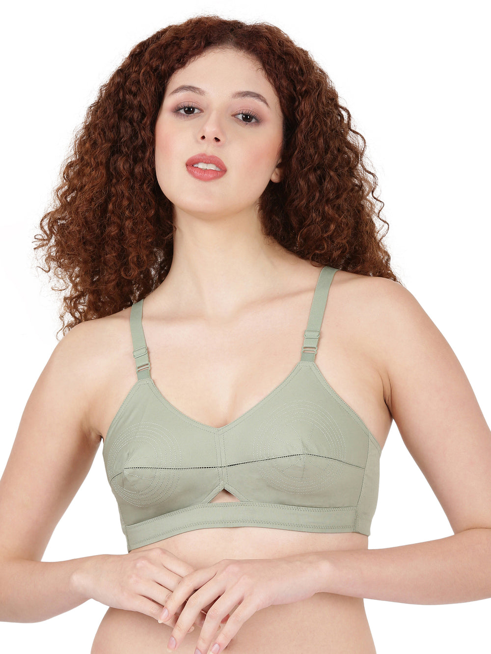Woven Rings - Stretchable Cotton Bra With Double-Layered Cups, Circular Stitching For Strong Support