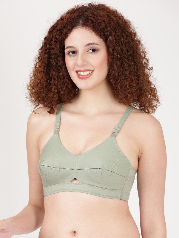 Woven Rings - Stretchable Cotton Bra With Double-Layered Cups, Circular Stitching For Strong Support