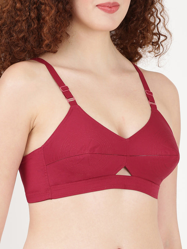 Woven Rings - Stretchable Cotton Bra With Double-Layered Cups, Circular Stitching For Strong Support