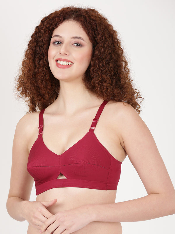Woven Rings - Stretchable Cotton Bra With Double-Layered Cups, Circular Stitching For Strong Support