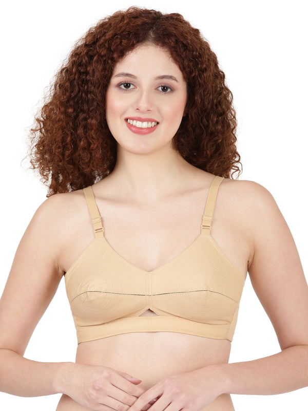 Woven Rings - Stretchable Cotton Bra With Double-Layered Cups, Circular Stitching For Strong Support