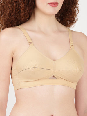 Woven Rings - Stretchable Cotton Bra With Double-Layered Cups, Circular Stitching For Strong Support