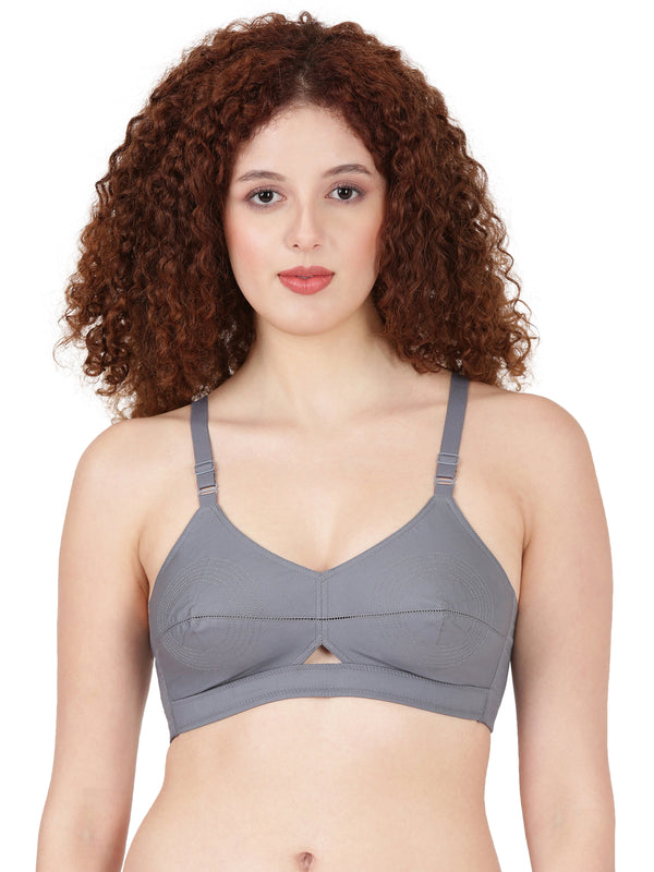 Woven Rings - Stretchable Cotton Bra With Double-Layered Cups, Circular Stitching For Strong Support