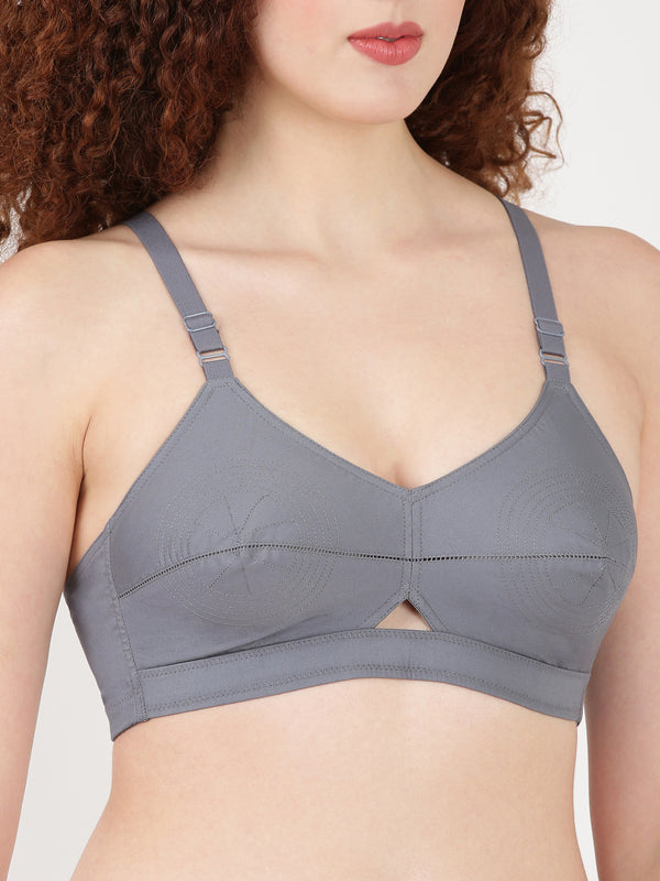 Woven Rings - Stretchable Cotton Bra With Double-Layered Cups, Circular Stitching For Strong Support