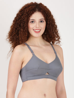 Woven Rings - Stretchable Cotton Bra With Double-Layered Cups, Circular Stitching For Strong Support