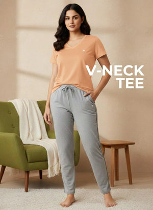 Buy_Blossom_V_Neck_Tee_cotton_versatile_half_sleeve_C-Orange