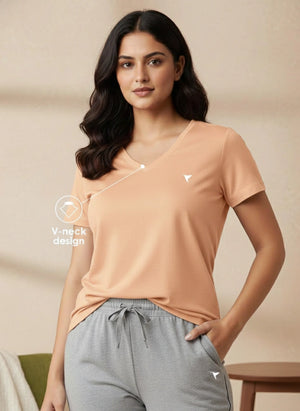 Buy_Blossom_V_Neck_Tee_cotton_versatile_half_sleeve_C-Orange