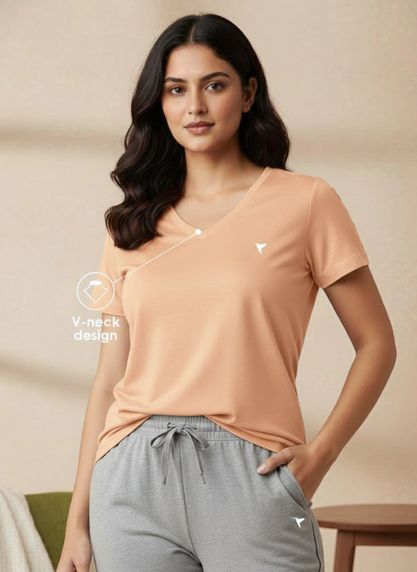 Buy_Blossom_V_Neck_Tee_cotton_versatile_half_sleeve_C-Orange