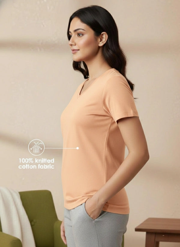 Buy_Blossom_V_Neck_Tee_cotton_versatile_half_sleeve_C-Orange