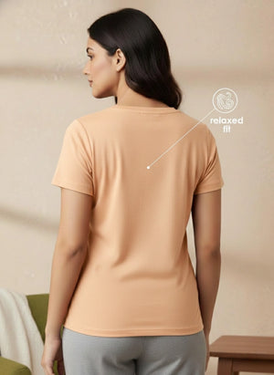 Buy_Blossom_V_Neck_Tee_cotton_versatile_half_sleeve_C-Orange