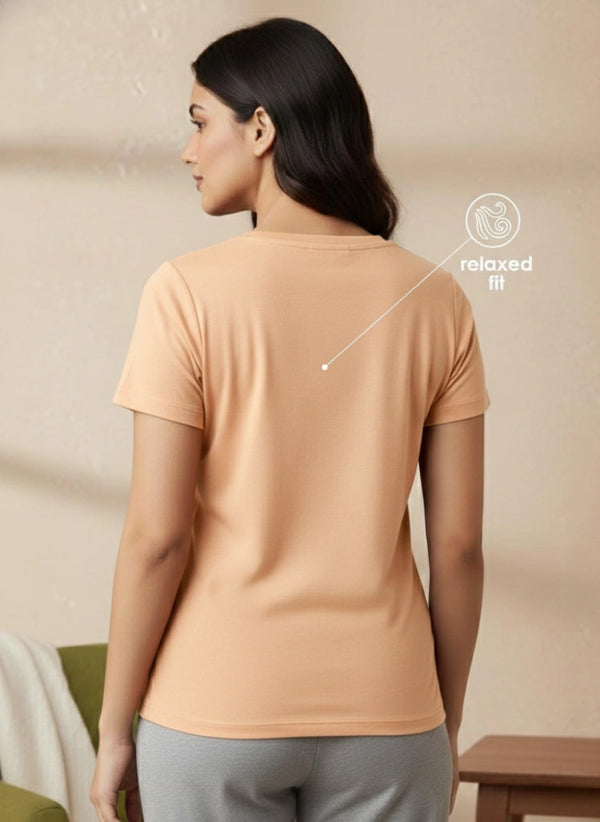 Buy_Blossom_V_Neck_Tee_cotton_versatile_half_sleeve_C-Orange