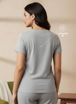 Buy_Blossom_V_Neck_Tee_cotton_versatile_half_sleeve_Grey-Melange