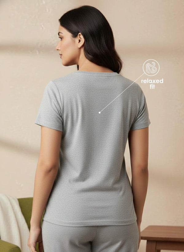Buy_Blossom_V_Neck_Tee_cotton_versatile_half_sleeve_Grey-Melange