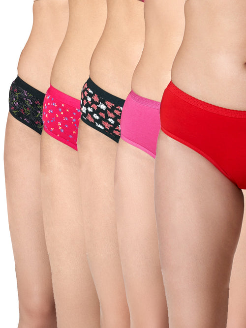Buy_Blossom_cotton_Panty_Hipster_mid rise_outer Elastic_full coverage_printed and plain assorted Panty_5Pack