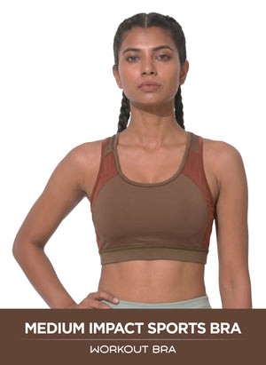 Workout Bra - Medium Impact Racerback Sports Bra With Removable Cups, Antimicrobial Fabric