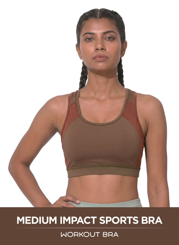Workout Bra - Medium Impact Racerback Sports Bra With Removable Cups, Antimicrobial Fabric