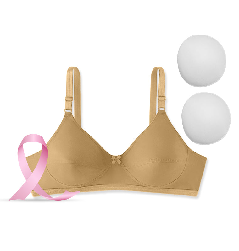 Care U - Post-Surgery Cotton Bra with Foam Inserts, Full Coverage & U-Back Support