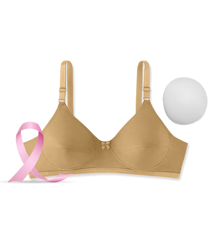 Care U - Post-Surgery Cotton Bra with Foam Inserts, Full Coverage & U-Back Support