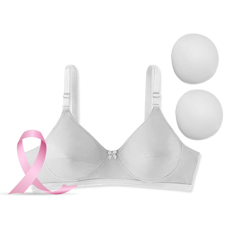 Care U - Post-Surgery Cotton Bra with Foam Inserts, Full Coverage & U-Back Support