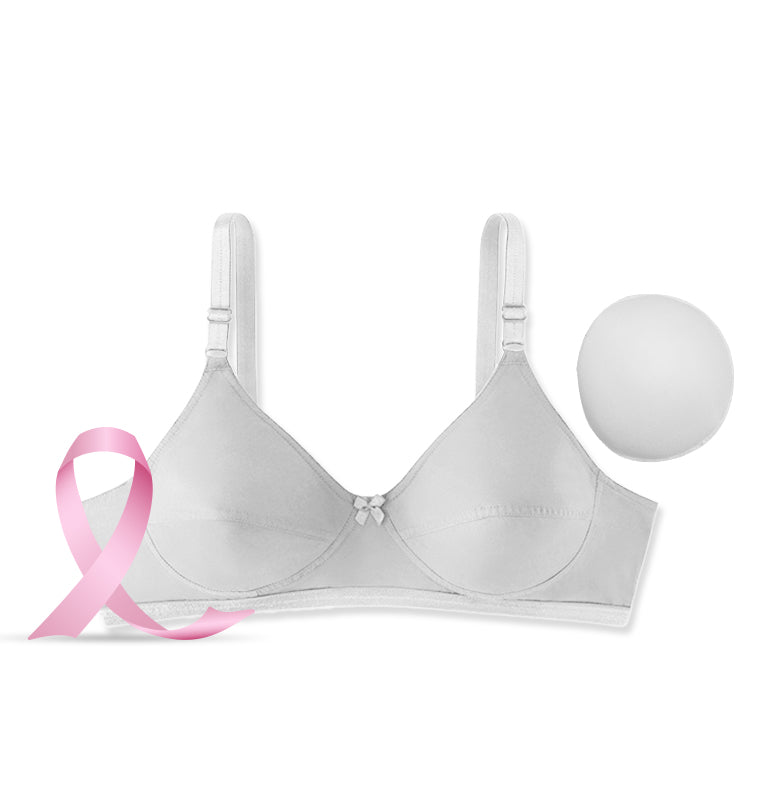 Care U - Post-Surgery Cotton Bra with Foam Inserts, Full Coverage & U-Back Support