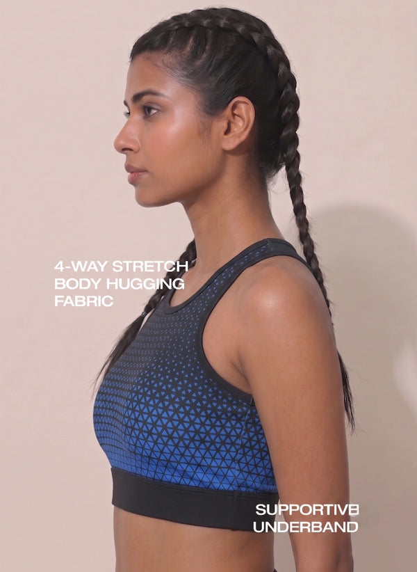 BL AL S 22 - High Coverage Racerback Sports Bra with Laser Print Front Panel, Sweat-Wicking Fabric, Wide Support Band & Bounce-Control Comfort for Active and Daily Wear