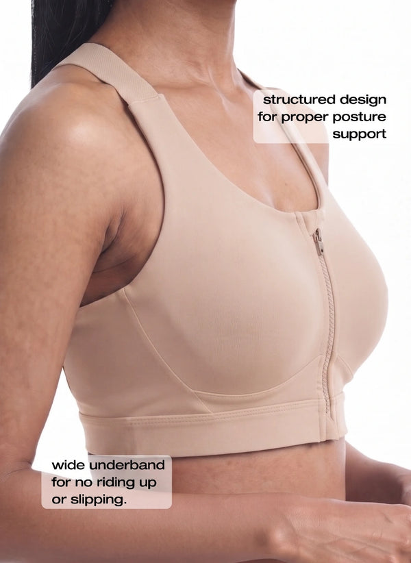 BL AL S 20 - Medium-Impact Front Zip Sports Bra with Racerback & Adjustable Hook Closure