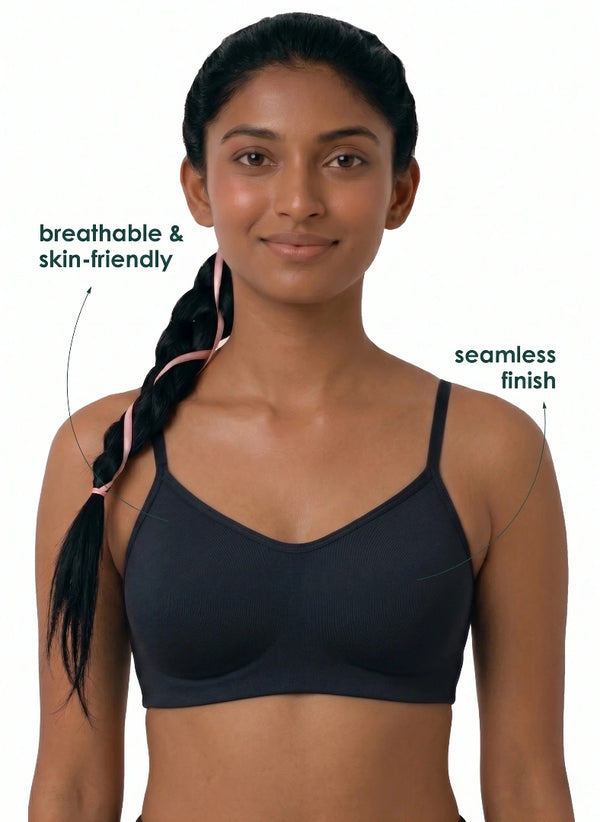 Glowing Bra - Soft Cotton Double Layered Stretchable Seamless Non-Padded Elasticated Bottom Band