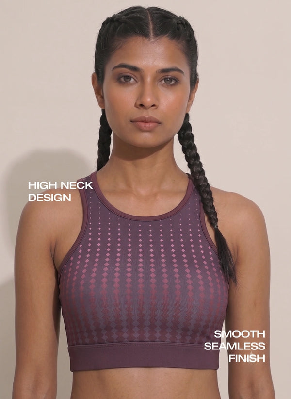 BL AL S 22 - High Coverage Racerback Sports Bra with Laser Print Front Panel, Sweat-Wicking Fabric, Wide Support Band & Bounce-Control Comfort for Active and Daily Wear