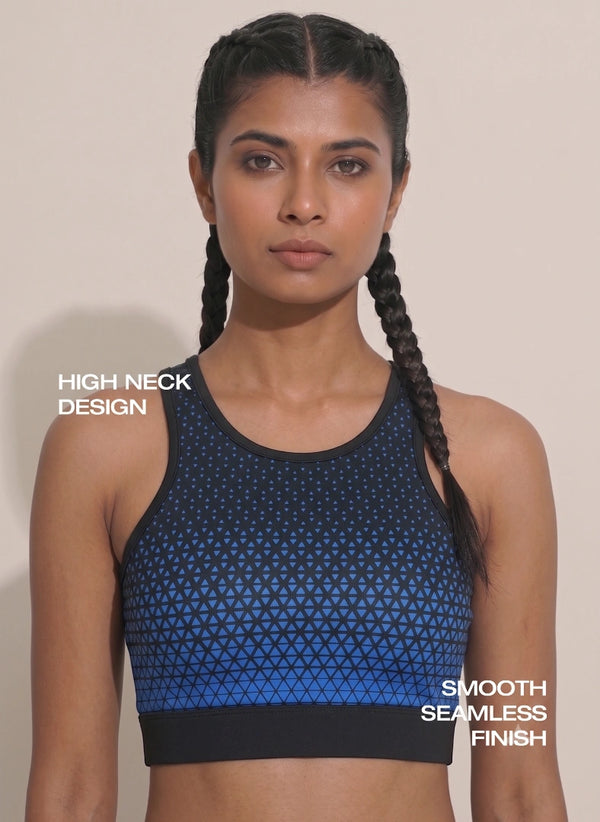 BL AL S 22 - High Coverage Racerback Sports Bra with Laser Print Front Panel, Sweat-Wicking Fabric, Wide Support Band & Bounce-Control Comfort for Active and Daily Wear