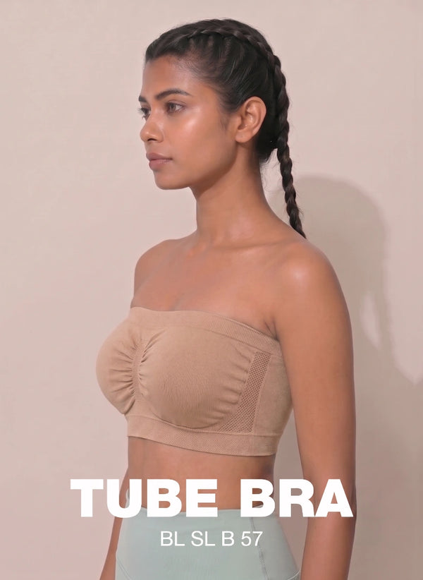 BL SL B 57 - Strapless bandeau-style wire-free bra with center front ruching cups and a seamless broad underband for support