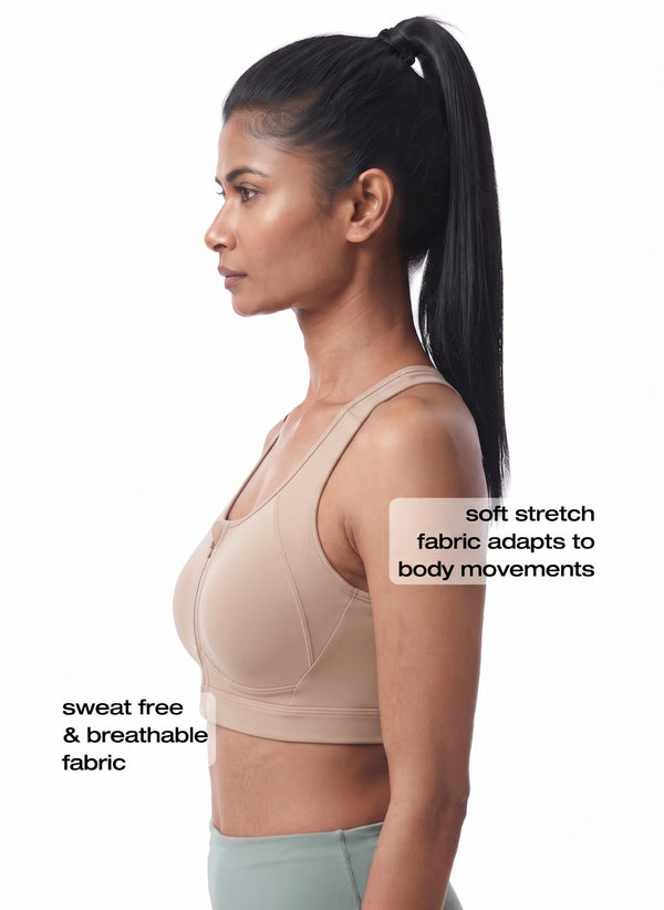 BL AL S 20 - Medium-Impact Front Zip Sports Bra with Racerback & Adjustable Hook Closure