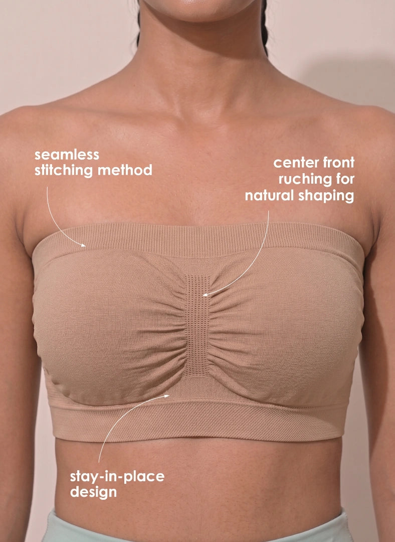 BL SL B 57 - Strapless bandeau-style wire-free bra with center front ruching cups and a seamless broad underband for support