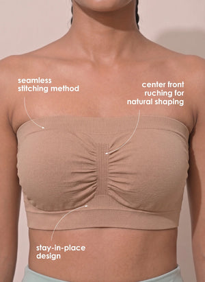 BL SL B 57 - Strapless bandeau-style wire-free bra with center front ruching cups and a seamless broad underband for support