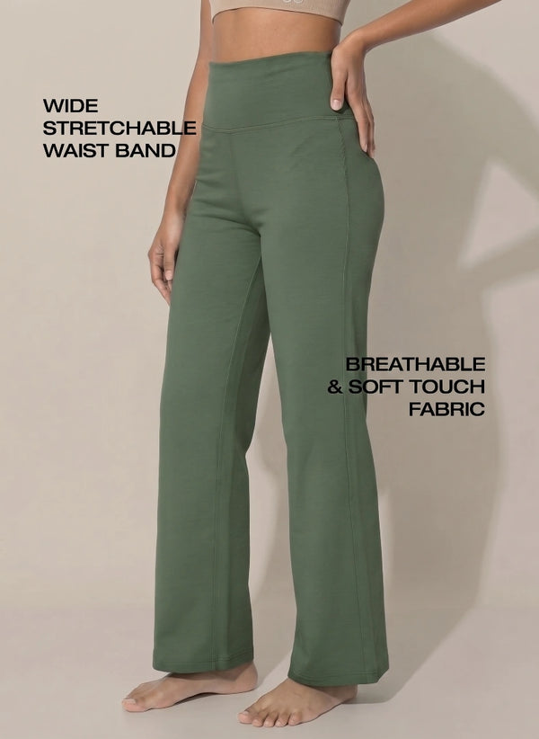 BL AL B 33 - High-Waist Wide Leg Athleisure Pants with 4-Way Stretch Fabric, Relaxed Fit, Broad Waistband, Breathable Comfort & Elegant Fluid Drape for Everyday Wear