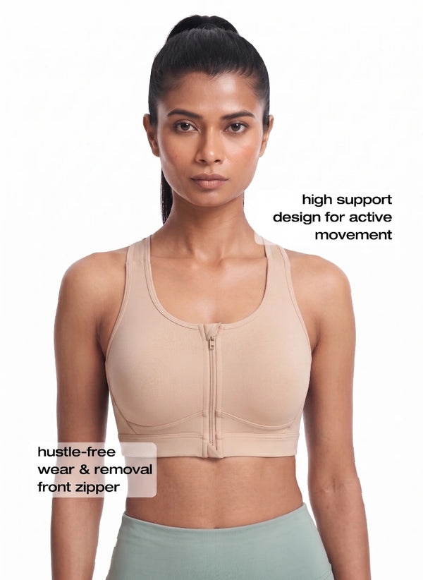 BL AL S 20 - Medium-Impact Front Zip Sports Bra with Racerback & Adjustable Hook Closure
