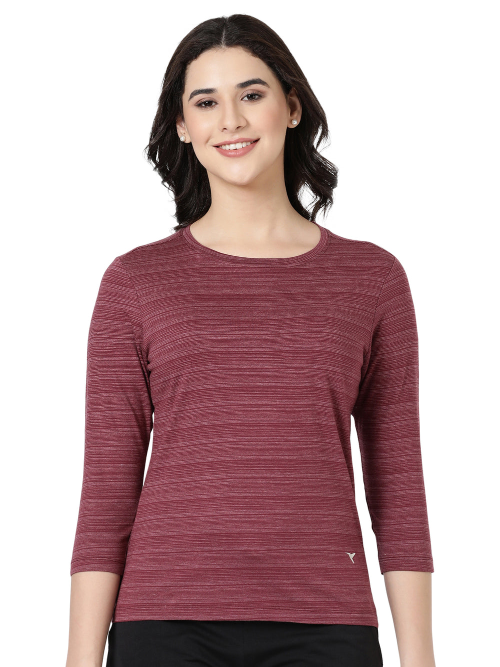 Long Sleeve Tee - Cotton Blend Striped Melange Top