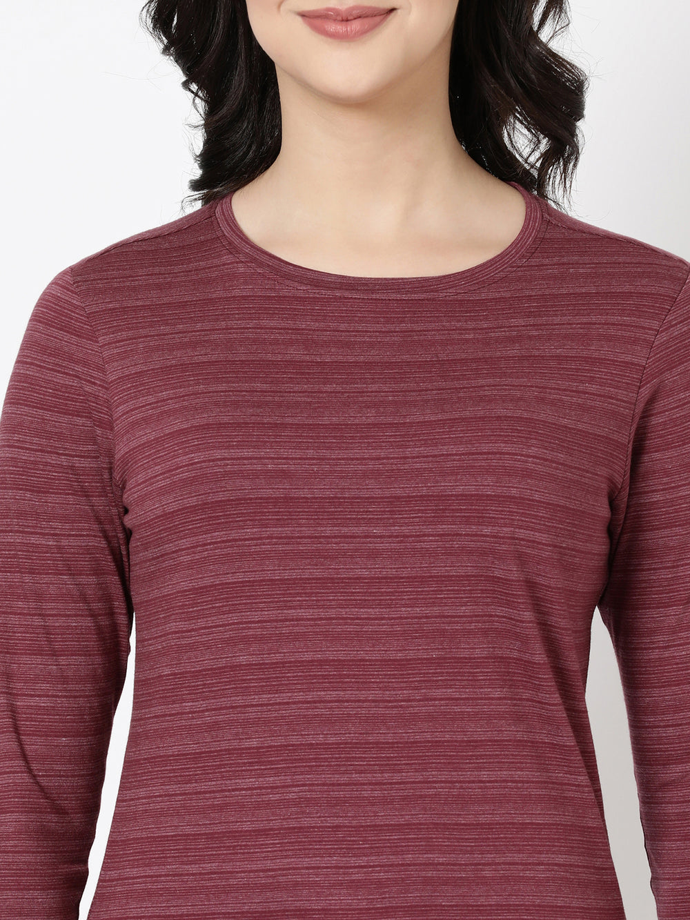 Long Sleeve Tee - Cotton Blend Striped Melange Top