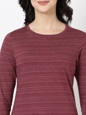 Long Sleeve Tee - Cotton Blend Striped Melange Top