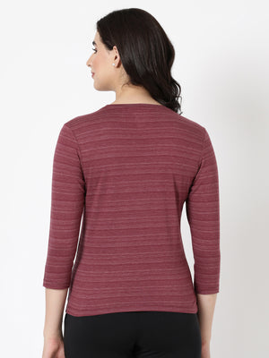 Long Sleeve Tee - Cotton Blend Striped Melange Top