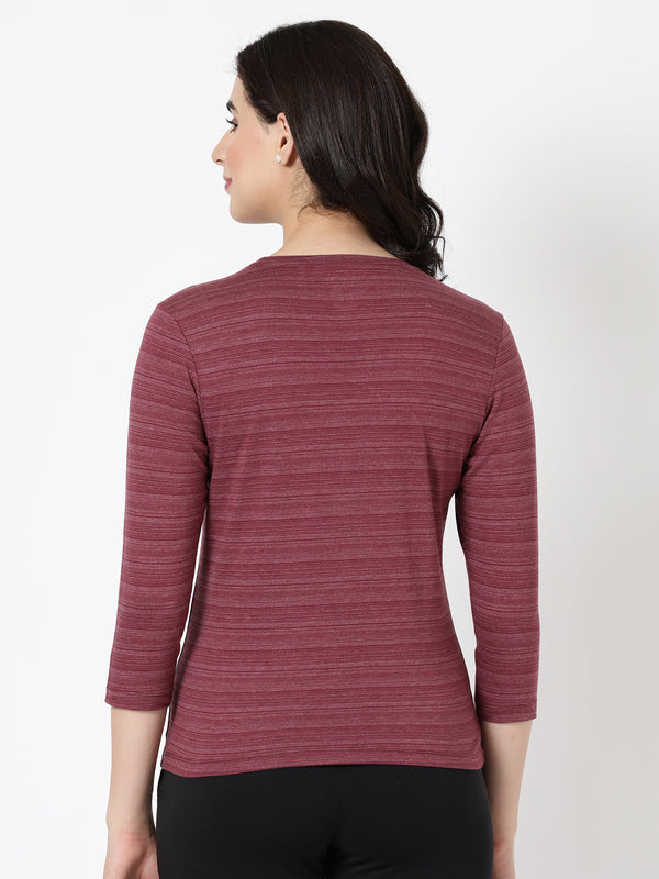 Long Sleeve Tee - Cotton Blend Striped Melange Top