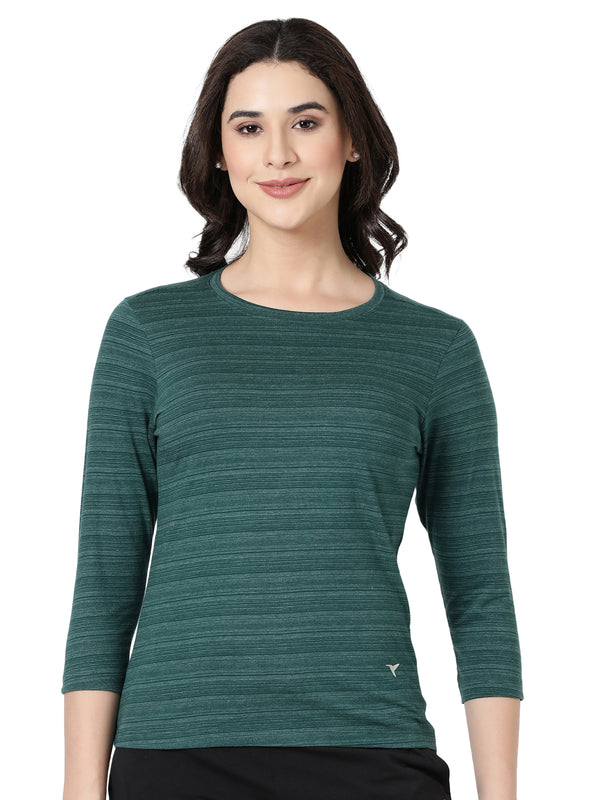 Long Sleeve Tee - Cotton Blend Striped Melange Top