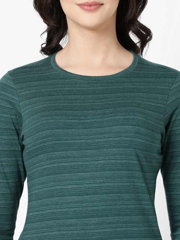Long Sleeve Tee - Cotton Blend Striped Melange Top