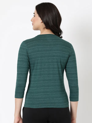 Long Sleeve Tee - Cotton Blend Striped Melange Top