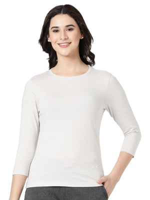 Long Sleeve Tee - Cotton Blend Striped Melange Top