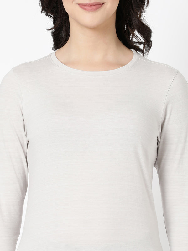 Long Sleeve Tee - Cotton Blend Striped Melange Top
